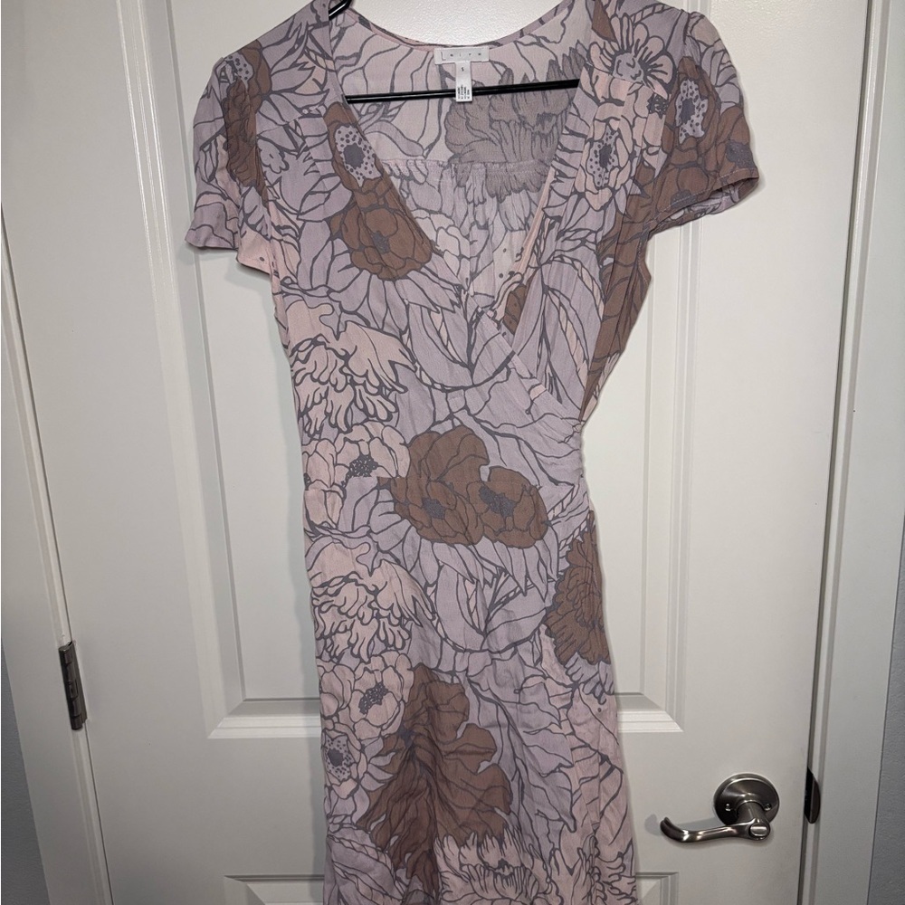 Leith Floral V-Neck Wrap Dress - Pink and tan